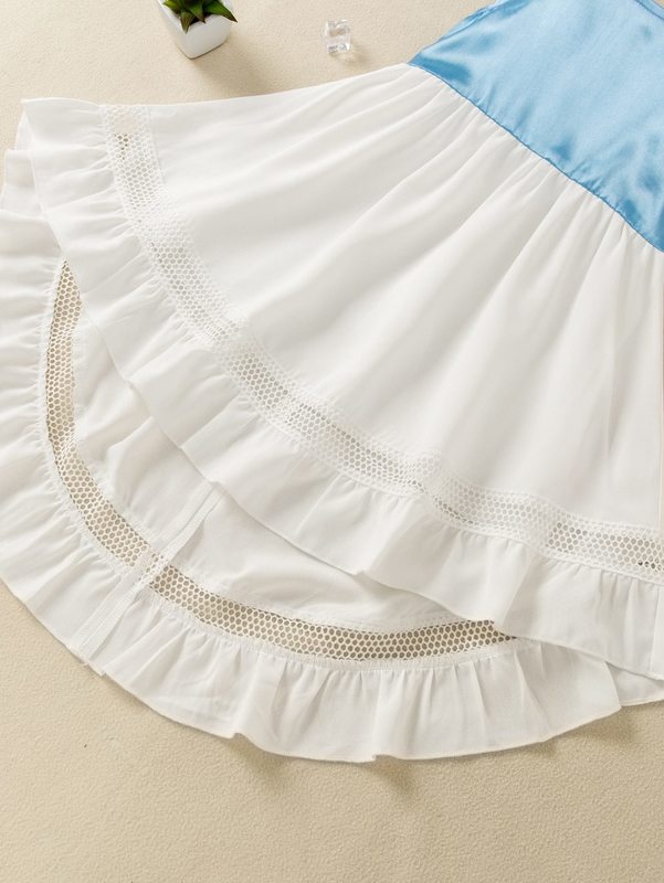Toddler Girls Two Tone Guipure Lace Insert Ruffle High Low Hem Dress SHE
