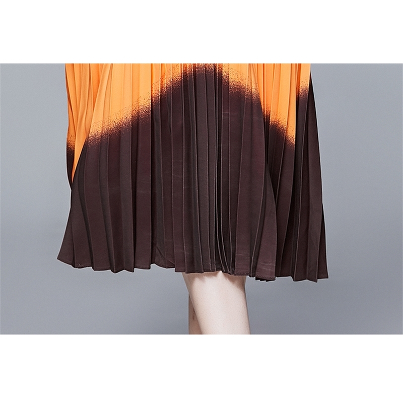 Elegnat Autumn Warm Knit Stitching Pleated Print Vintage Slim Long Dress Round neck Black Work Casual Female Party Dresses 210506