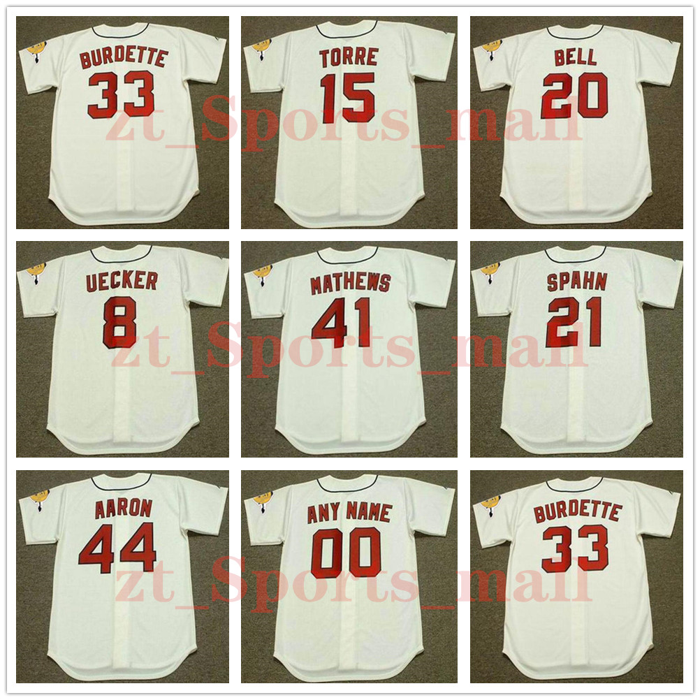 Milwaukee Vintage Baseball Jersey 21 WARREN SPAHN 8 BOB UECKER 15 JOE TORRE 1960' 20 GUS BELL 33 LEW BURDETTE 41 EDDIE MATHEWS 44 HANK AARON, As shown in illustration
Milwaukee Vintage Baseball Jersey 21 WARREN SPAHN 8 BOB UECKER 15 JOE TORRE 1960' 20 GUS BELL 33 LEW BURDETTE 41 EDDIE MATHEWS 44 HANK AARON, As shown in illustration