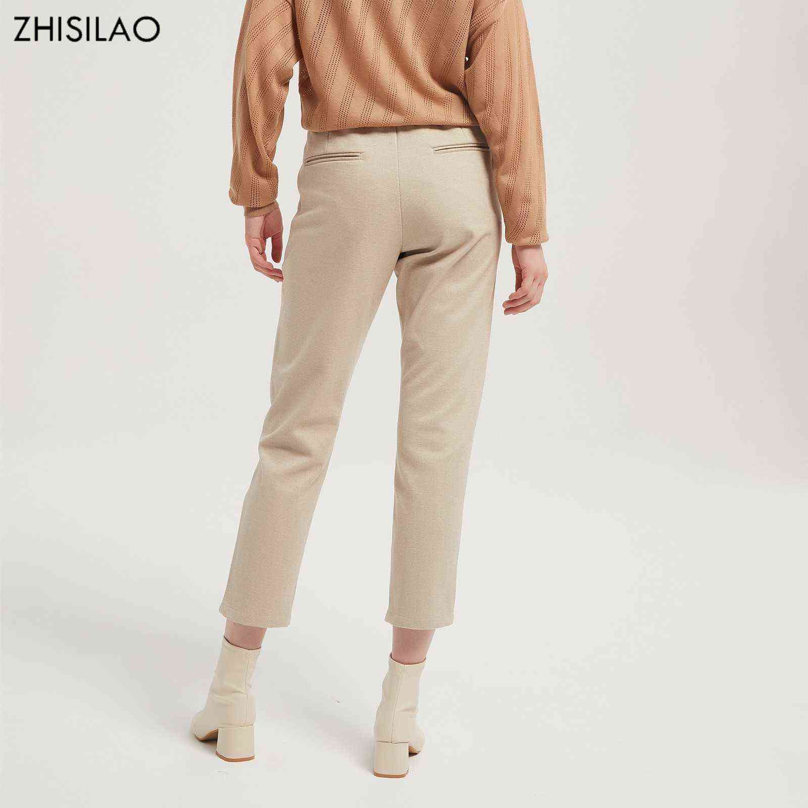 ZHISILAO Elegant Woolen Thick Harem Pants Women Vintage Solid Office Lady High Waist Trousers Mujer Autumn Winter 211115