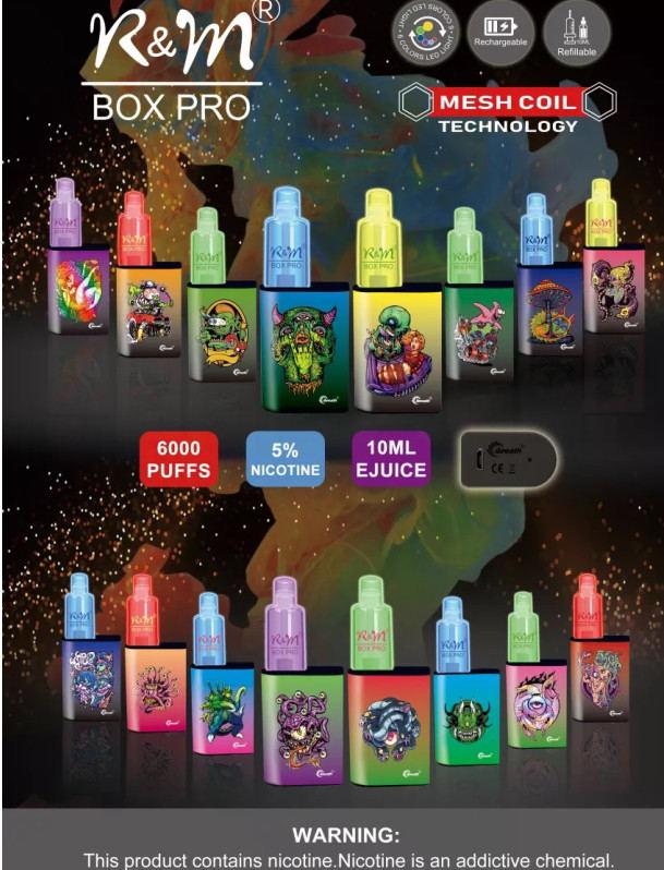 Original R&M BOX PRO Disposable Electronic Cigarette Set 6000 Puffs 2% 5% 850mAh Rechargeable Battery 10ml Cartridge Genuine Wholesale
Original R&M BOX PRO Disposable Electronic Cigarette Set 6000 Puffs 2% 5% 850mAh Rechargeable Battery 10ml Cartridge Genuine Wholesale