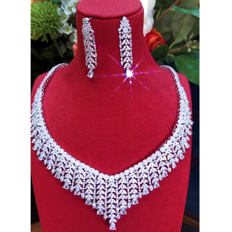 Earrings & Necklace Soramoore Famous Luxury Africa Dubai 4PCS Lady Women Jewelry Sets For Wedding Party Zircon Bridal, Silver 
Earrings & Necklace Soramoore Famous Luxury Africa Dubai 4PCS Lady Women Jewelry Sets For Wedding Party Zircon Bridal, Silver