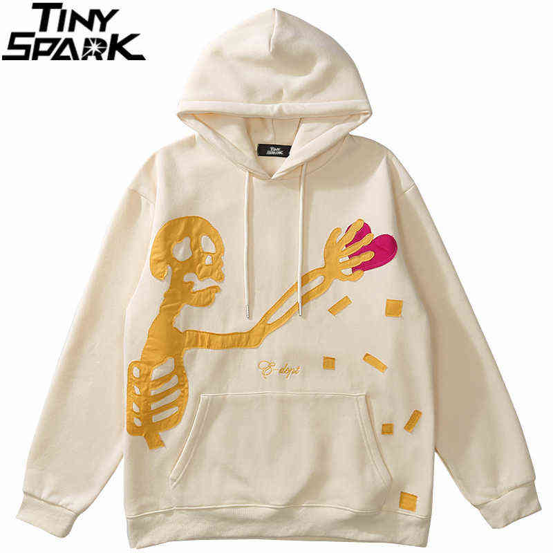 Hip Hop Streetwear Sweatshirt Hoodie Men Human Skeleton Hooded Pullover Autumn Harajuku Cotton Fleece Sweat Shirt Hoodie 220114