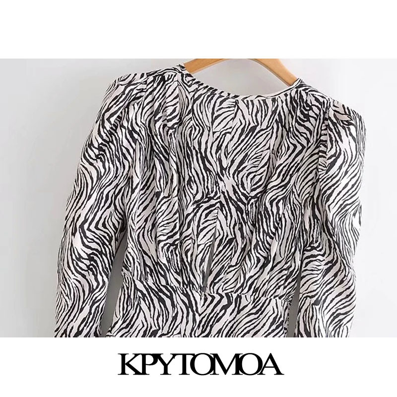 Women Chic Fashion Zebra Print Asymmetrical Mini Dress Long Sleeve Back Zipper Female Dresses Vestidos 210420
