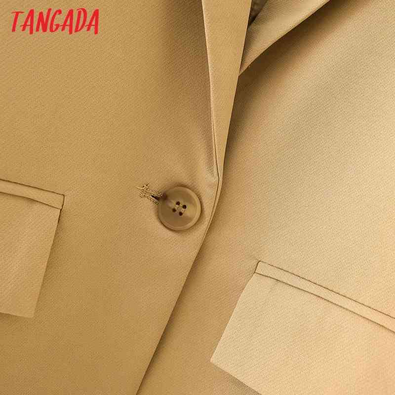 Women One Buttons Khaki Blazer Coat Vintage Notched Collar Pocket Fashion Female Casual Chic Tops DA95 210416