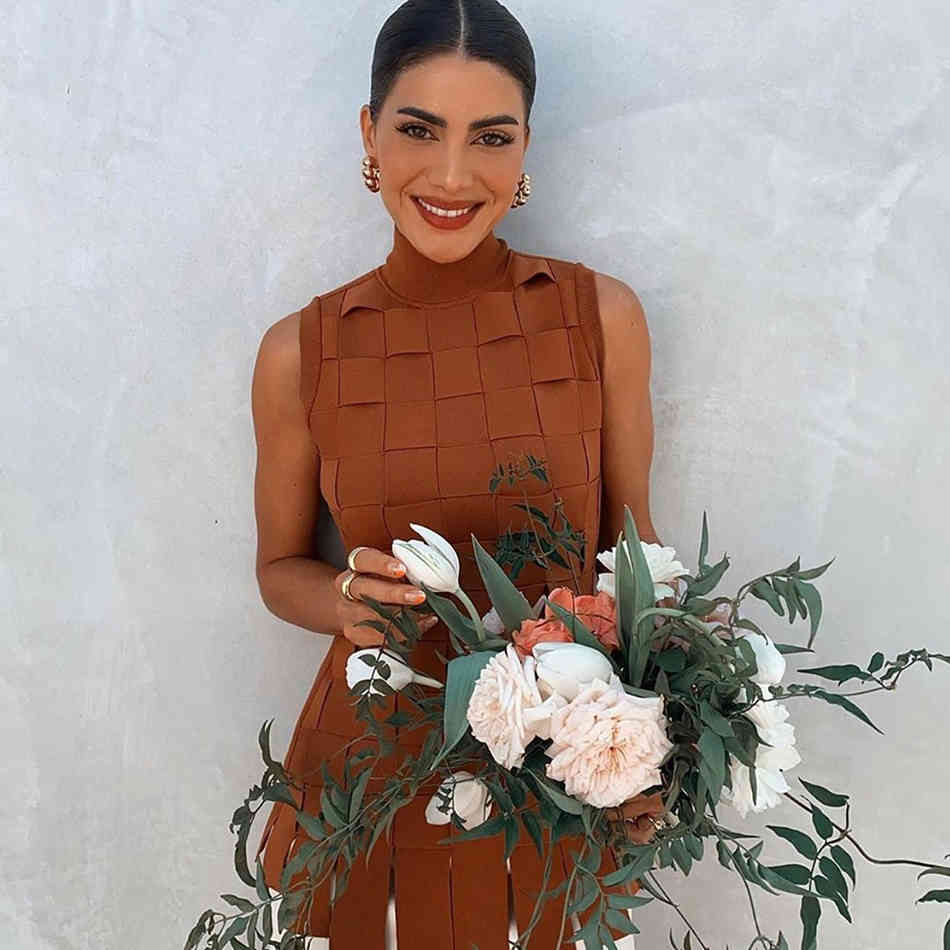 Summer Women Bandage 2 Two Pieces Sets Sexy Tank Sleeveless Tops& Mini Skirt Celebrity Evening Runway Party 210423