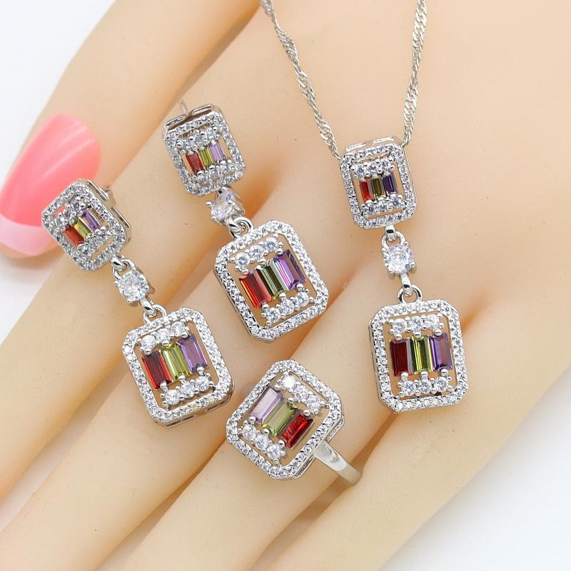 Earrings & Necklace 4 Colors Multi Zirconia Silver Color Wedding Jewelry Sets For Women Pendant Rings Gift Box
Earrings & Necklace 4 Colors Multi Zirconia Silver Color Wedding Jewelry Sets For Women Pendant Rings Gift Box