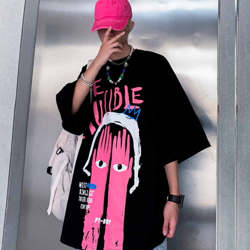 t shirt 2021 summer men's figure print short sleeve and women's street trend half coat, White;black
t shirt 2021 summer men's figure print short sleeve and women's street trend half coat, White;black