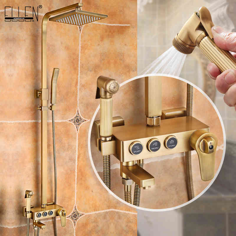 Bathroom Shower Sets Thermostatic Antique Bronze Rain Faucet with Bidet Spray Rainfall El4103 Bv9i