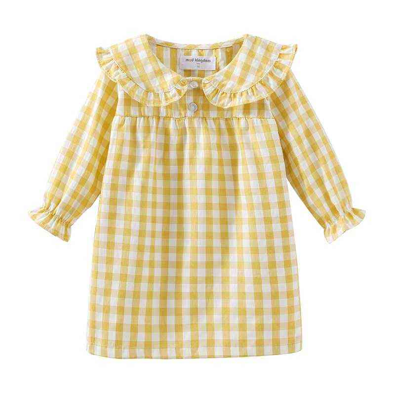 Mudkingdom Ruffle Collar Girls Nightgowns Plaid Long Sleeve Toddler Pajamas Dress Peter Pan Cute Sleep Shirts Girl Homewear 211105