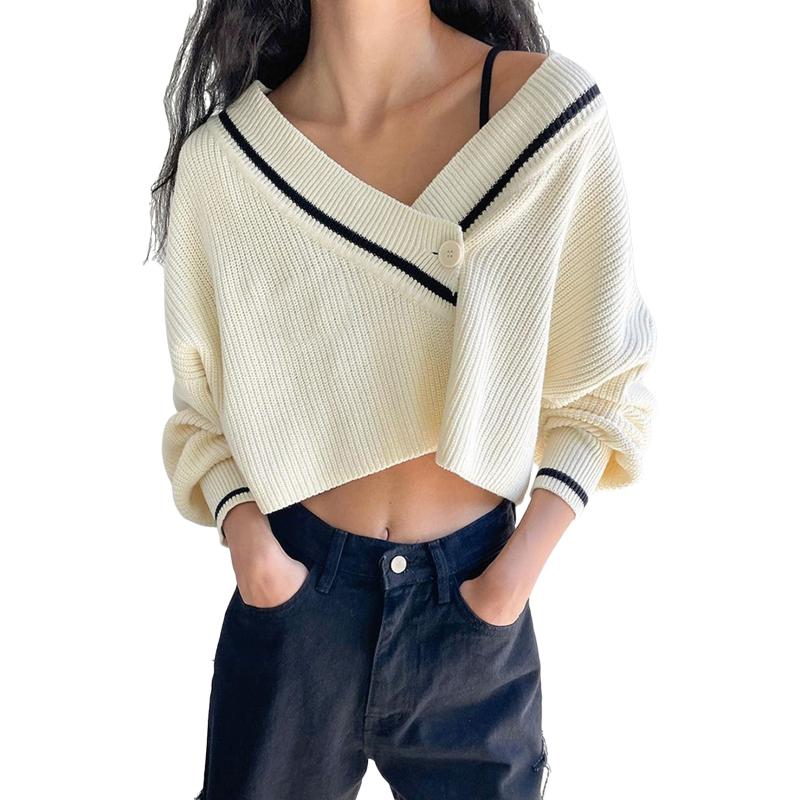 Women's Sweaters Women Deep V Neck Short Striped Sweater Adults Casual Long Sleeve V-neck Button Knit Cardigan, White;black
Women's Sweaters Women Deep V Neck Short Striped Sweater Adults Casual Long Sleeve V-neck Button Knit Cardigan, White;black