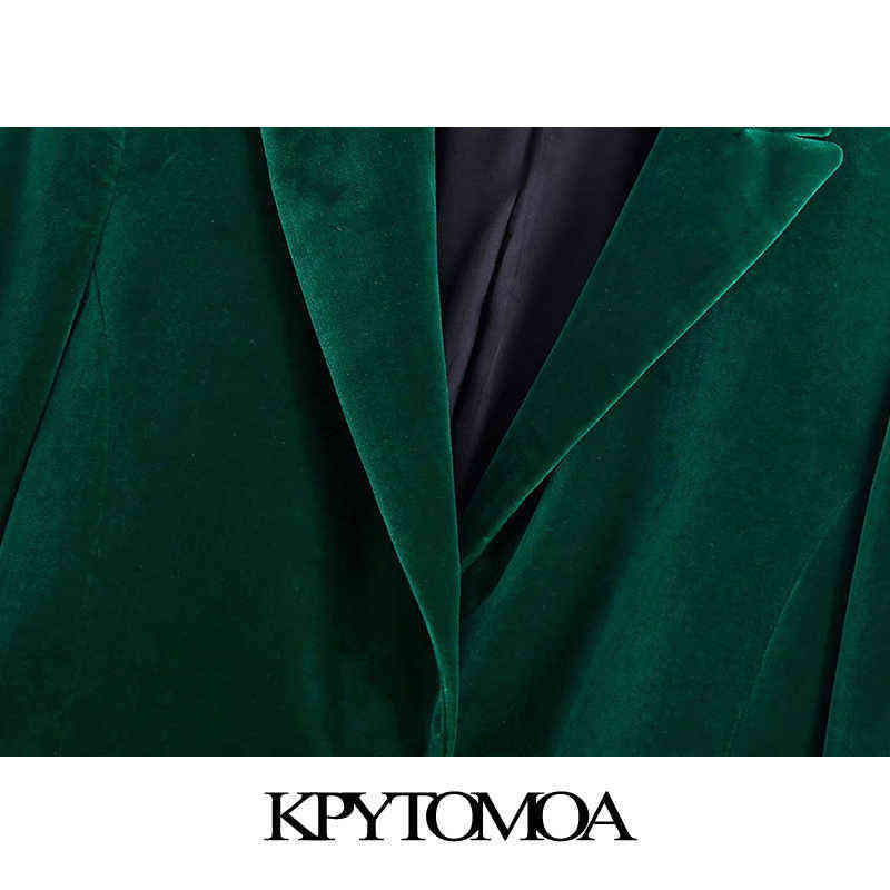 KPYTOMOA Women Fashion Metal Button Velvet Green Blazer Coat Vintage Long Sleeve Flap Pockets Female Outerwear Chic Veste 211122