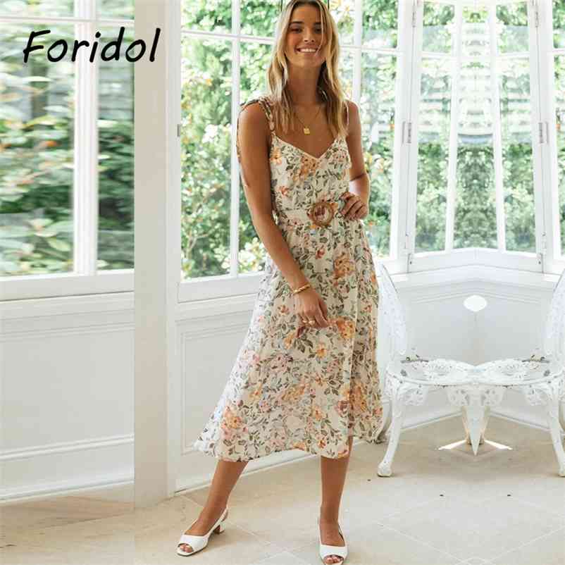 Foridol Sleeveless Elegant Floral Boho Beach Dress Women Summer Lady Casual Maxi Long Dress Sundress New Vestidos Mujer 210415