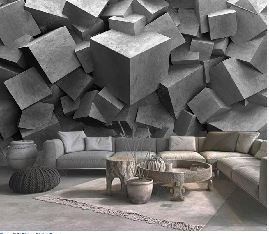 stereoscopic wallpaper Three-dimensional cement board square carving 3D background wall