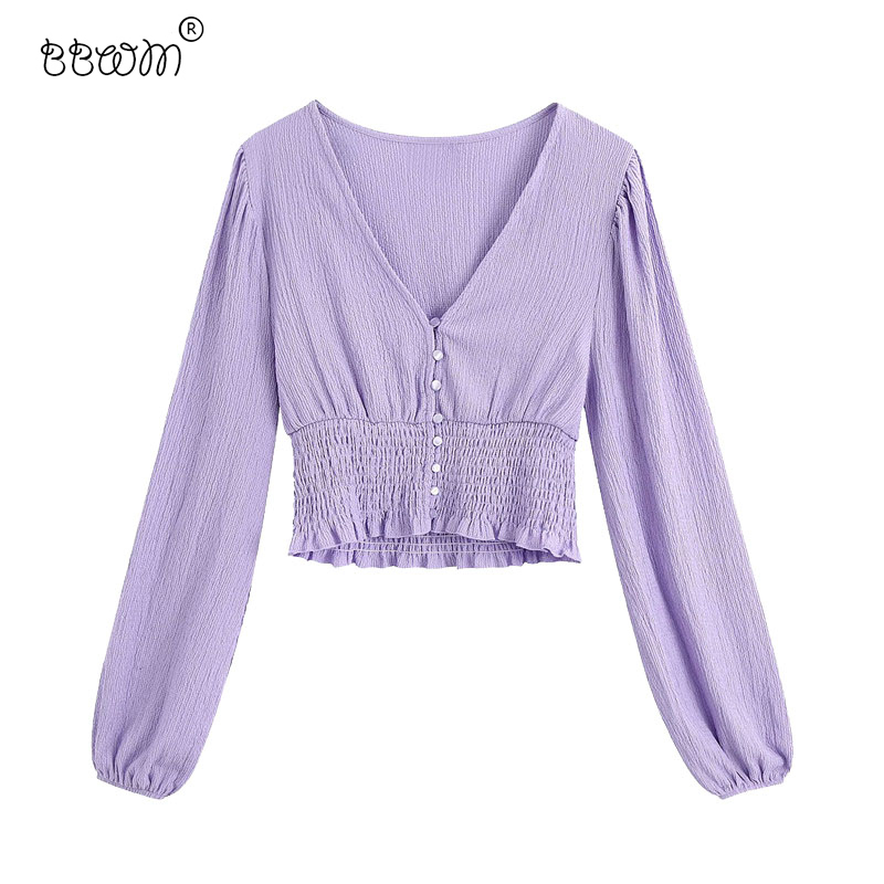Women Fashion Chic Button-up Elastic Hem Cropped Blouses Vintage V Neck Long Sleeve Shirts Female Chic Tops 210520, As picture
Women Fashion Chic Button-up Elastic Hem Cropped Blouses Vintage V Neck Long Sleeve Shirts Female Chic Tops 210520, As picture