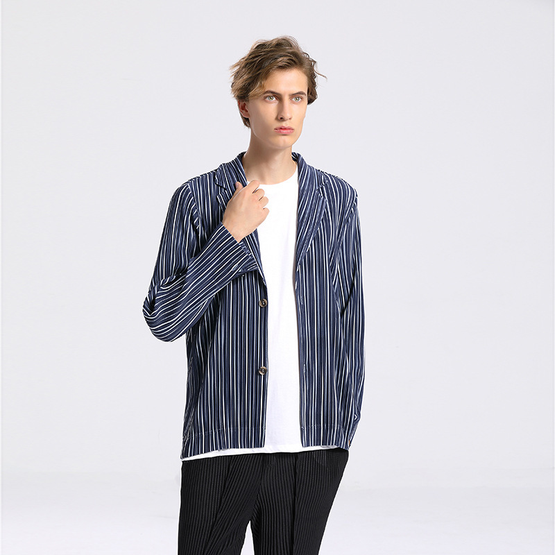 IEFB Men's Business Casual Men's Striped Pleated Blazer Loose Notched Collar Suit Coat Men's Professional Wear 9Y6724 210524