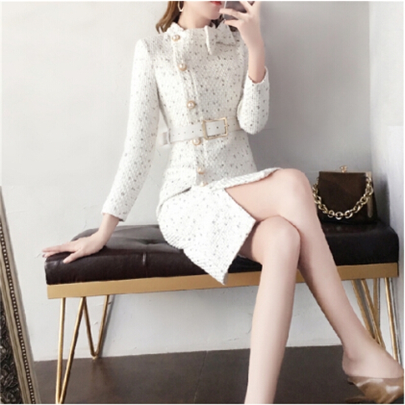 Arrival Autumn And Winter Runway Women Elegant Tweed Dress Bow Collar Long Sleeve Female Fashion Chic Vestidos 210520