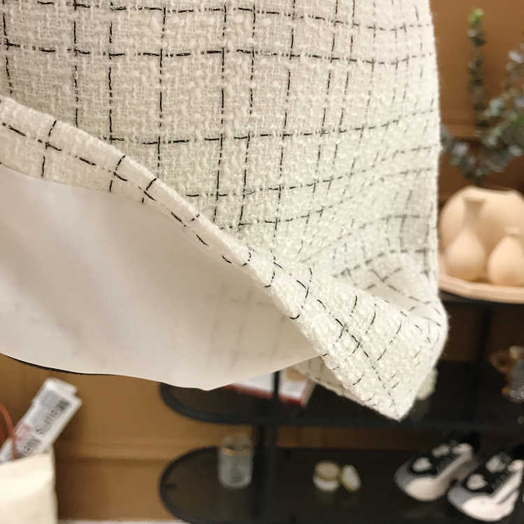 Fall Two piece set Women Tweed Patchwork Lantern sleeve Chiffon Shirt and Woolen A-line Skirt Suits With free bag 210708