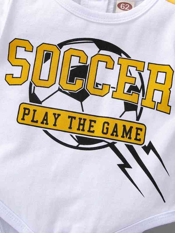 Baby Slogan & Soccer Print Contrast Side Seam Bodysuit SHE