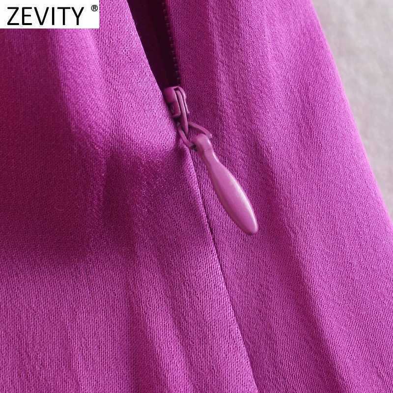 Zevity Women Fashion Solid Color Pleats Wide Leg Pants Office Ladies Side Zipper Fly Business Femme Chic Long Trousers P1137 210603