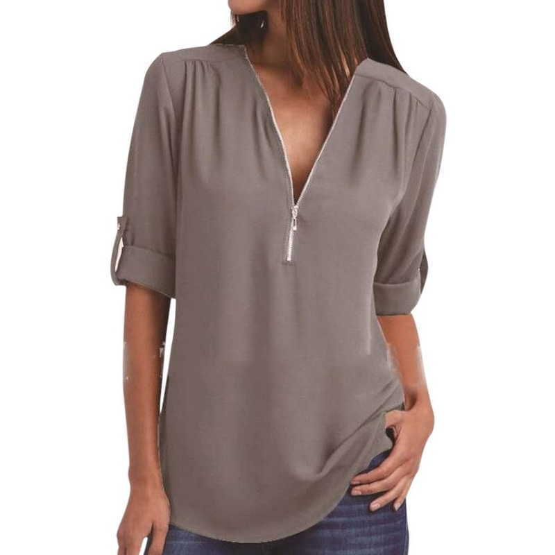 Women Blouses Summer Elegant V Neck Roll Up Long Sleeve Zipper Tunic Chiffon Tops Casual Loose Blue Shirt Female -5XL Plus Size 210721
Women Blouses Summer Elegant V Neck Roll Up Long Sleeve Zipper Tunic Chiffon Tops Casual Loose Blue Shirt Female -5XL Plus Size 210721