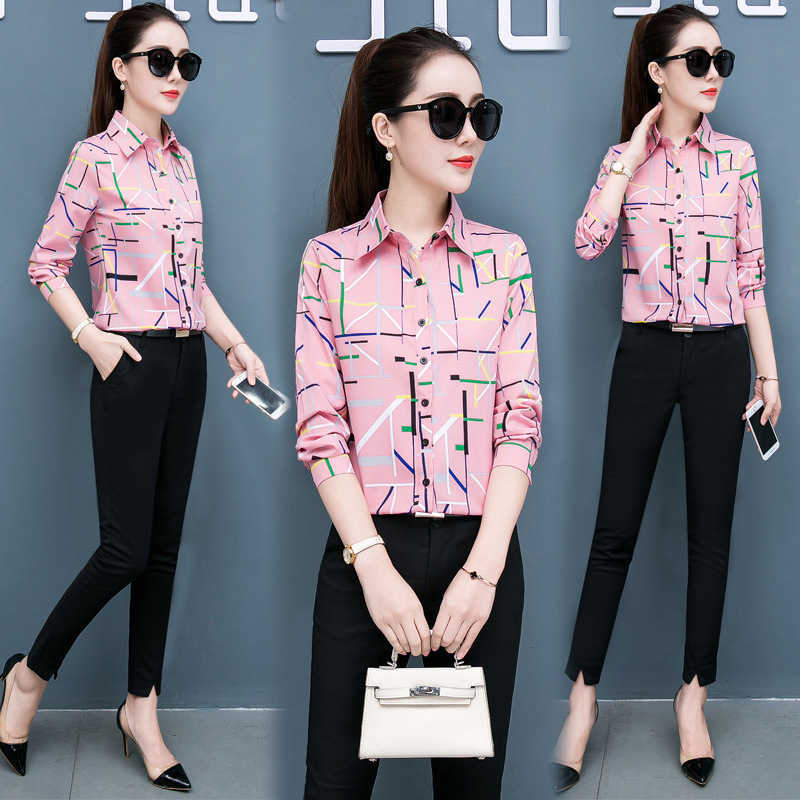 Korean Fashion Chiffon Women Shirts Office Lady Blouses Plaid Plus Size 5XL Red s Tops and Ladies 210531