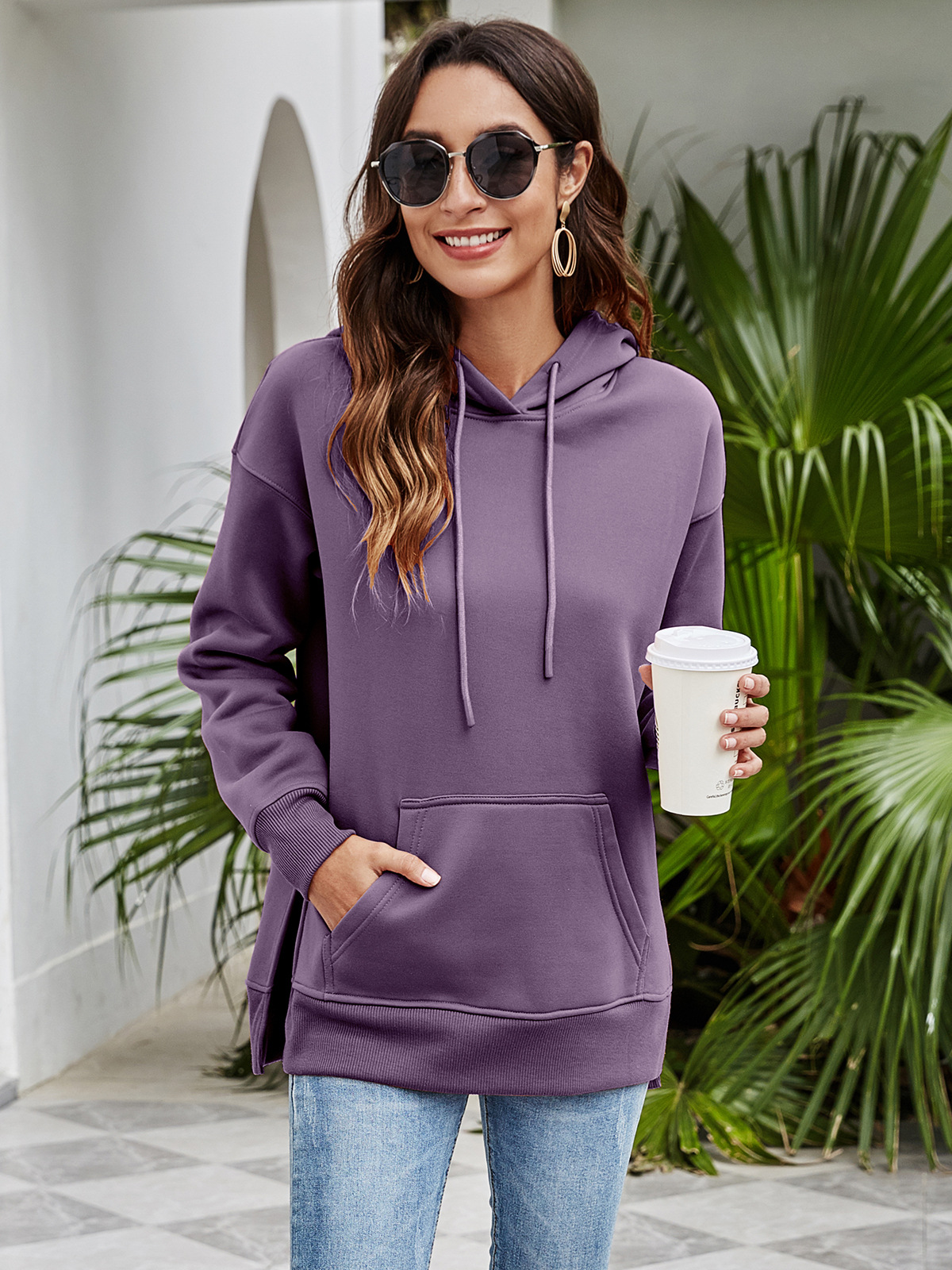Women's Hoodies Sweatshirts Europe and the United States 2021 autumn winter new split front short back long sweater