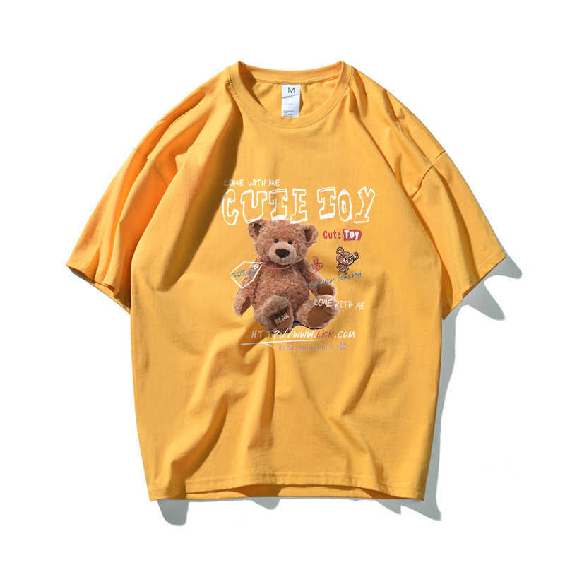 Plush Bear Hip Hop Oversize T Shirt Men Streetwear Graffiti Harajuku Tshirt Half Sleeve Cotton Loose HipHop T-Shirt Couple 210603