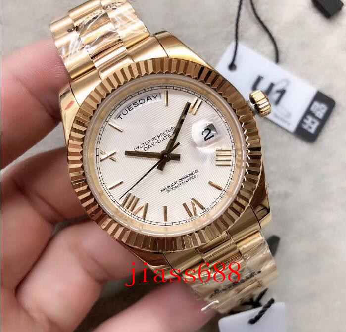 3 color 18 ct gold daydate mens watch 40mm automatic mechanical movement silver dial stainless steel solid clasp man watches wristwatch, Slivery;brown
3 color 18 ct gold daydate mens watch 40mm automatic mechanical movement silver dial stainless steel solid clasp man watches wristwatch, Slivery;brown