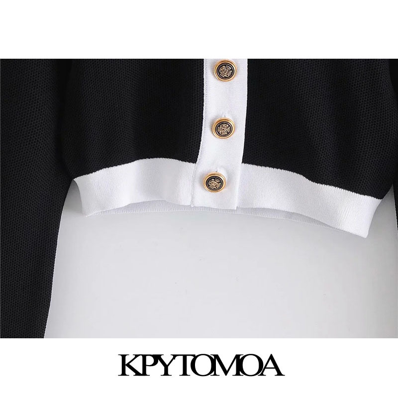 Women Fashion With Buttons Cropped Knitted Cardigan Sweater O Neck Long Sleeve Female Outerwear Chic Tops 210420