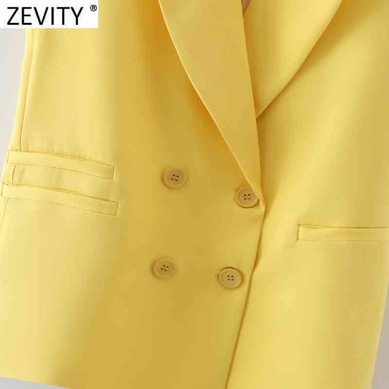 Zevity Women Fashion Sleeveless Yellow Vest Jacket Office Ladies Business Casual Suits WaistCoat Pockets Outwear Tops CT683 210419