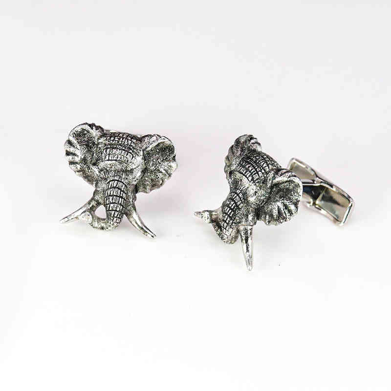 S925 Silver Elephant Hip Hop Animal Men's Cuff Link Jewelry