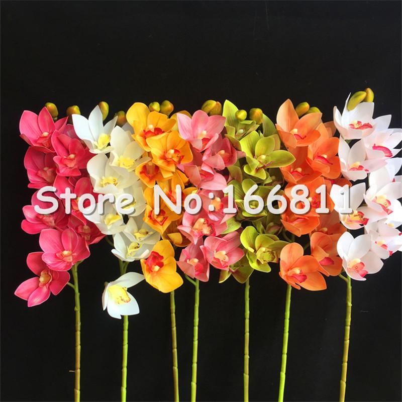 4p Artificial Latex Cymbidium Orchid Flowers 10 Heads Real Touch Good Quality Phalaenopsis For Wedding Decorative Flower & Wreaths