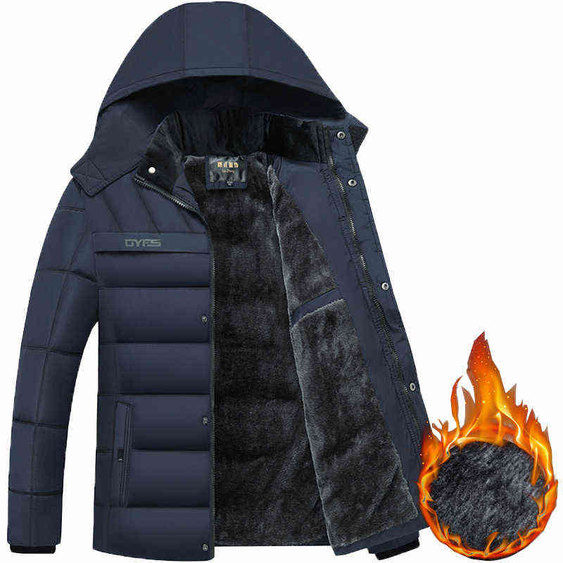 Fashion Fleece Hooded Winter Coat Men Thick Warm Mens Jacket Windproof Gift For Father Husband Parka 211214Z