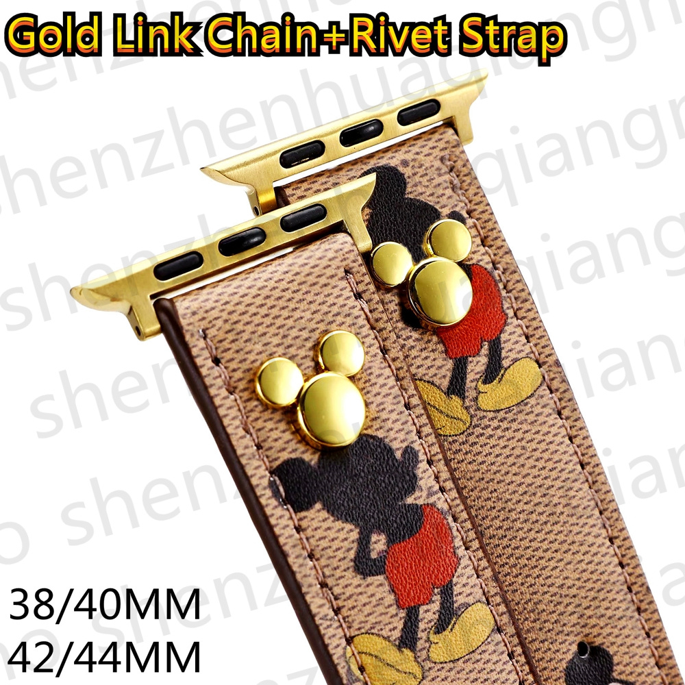 Top Luxury Designer Cartoon Character Gold Link Chain Rivet Strap 42mm 38mm 40mm 44mm Watchbands For Iwatch 2 3 4 5 6 SE Bands Fashion Leath
Top Luxury Designer Cartoon Character Gold Link Chain Rivet Strap 42mm 38mm 40mm 44mm Watchbands For Iwatch 2 3 4 5 6 SE Bands Fashion Leath