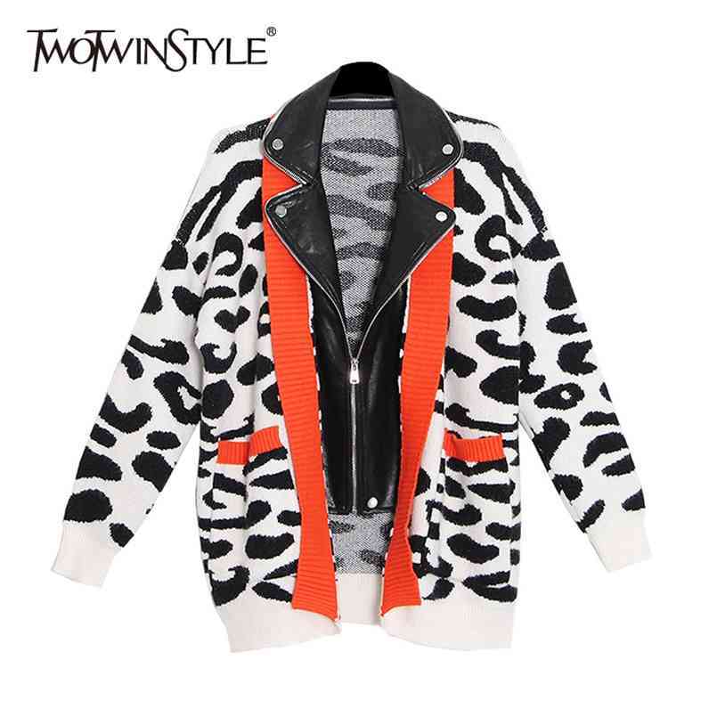 Hit Color Loose Sweater For Women Lapel Long Sleeve Print Leopard Sweaters Female Fashion Clothing Spring 210524, As picture
Hit Color Loose Sweater For Women Lapel Long Sleeve Print Leopard Sweaters Female Fashion Clothing Spring 210524, As picture