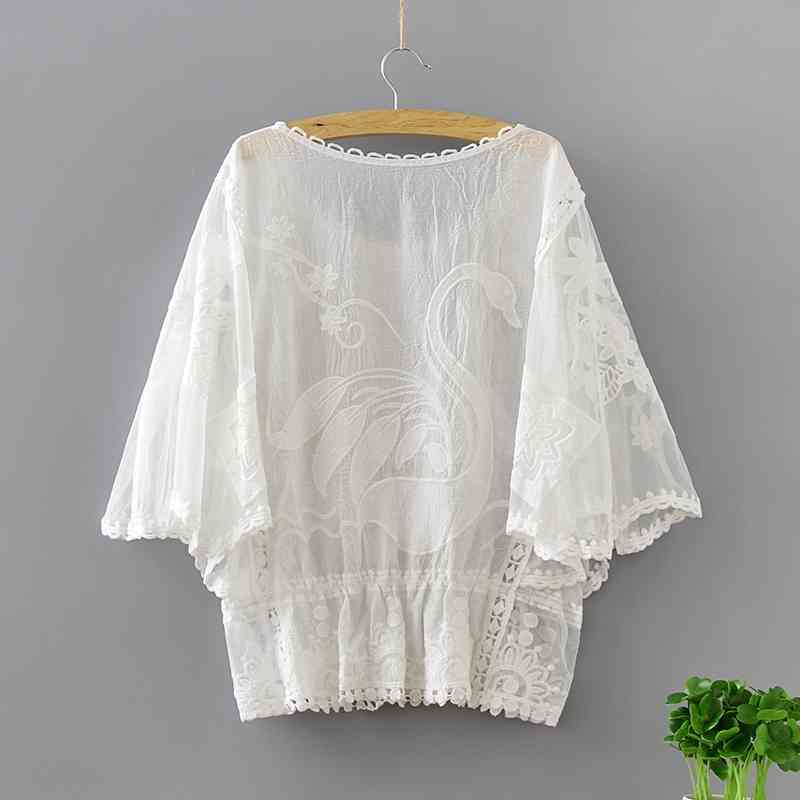 women blouse shirt summer causal floral female tops casual short sleeve loose clothing hollow out blouses 0338 40 210506