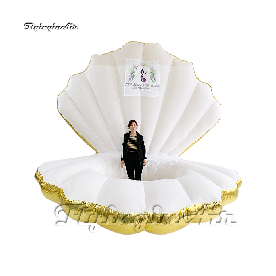 Outdoor Advertising Inflatable Golden Shell Balloon 3m Blow Up Clam Seashell Model Simulated Mussel For Club And Bar Decoration