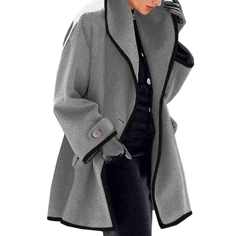 Large Size Womens Winter Wool Coat Men Casual Trench Jacket Solid Color Long Sleeve Chic Outerwear Ladies Overcoat Autumn Coat 211130