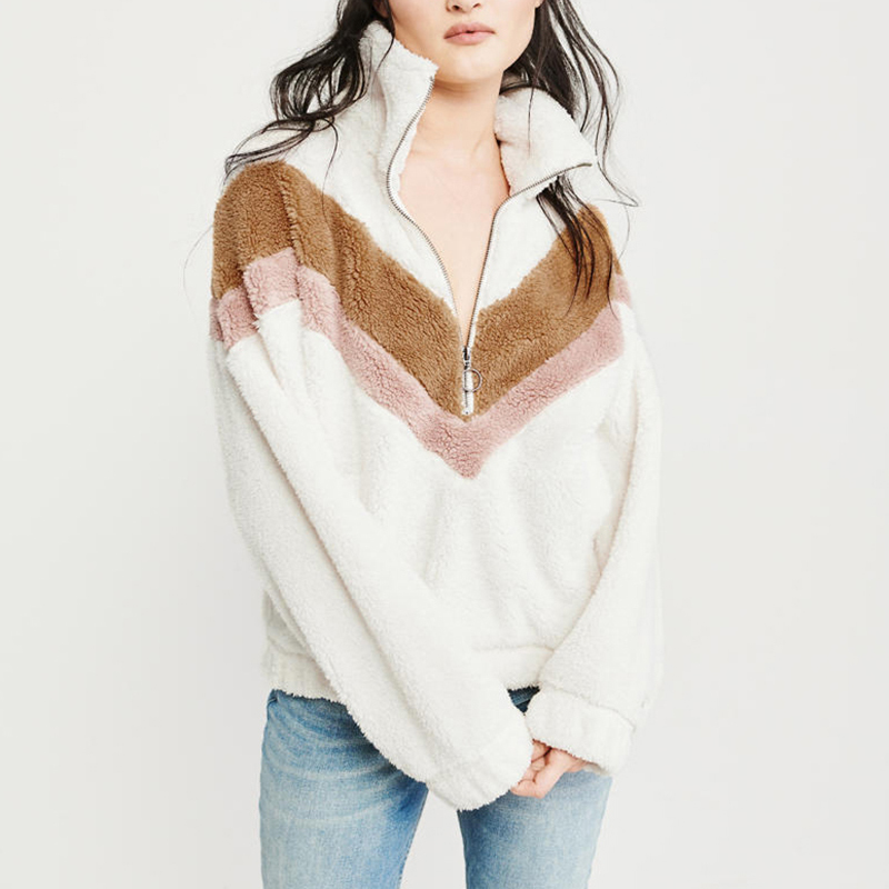 Autumn Winter Women Teddy Hoodie Sweatshirt Long Sleeve Zipper Patchwork Hoodies Warm Fleece Casual Sweatshirts 210415