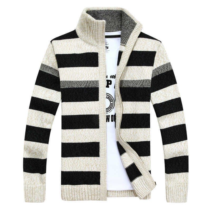 MANTLCONX Sweater Men Autumn Winter SweaterCoats Male Thick Warm Sweater Mens Striped Sweater Casual Zipper Knitwear Man 210818