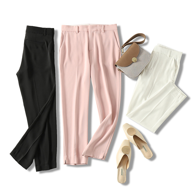 women's pants triacetic acid tapered suit casual spring 2021 straight loose style, Black;white
women's pants triacetic acid tapered suit casual spring 2021 straight loose style, Black;white