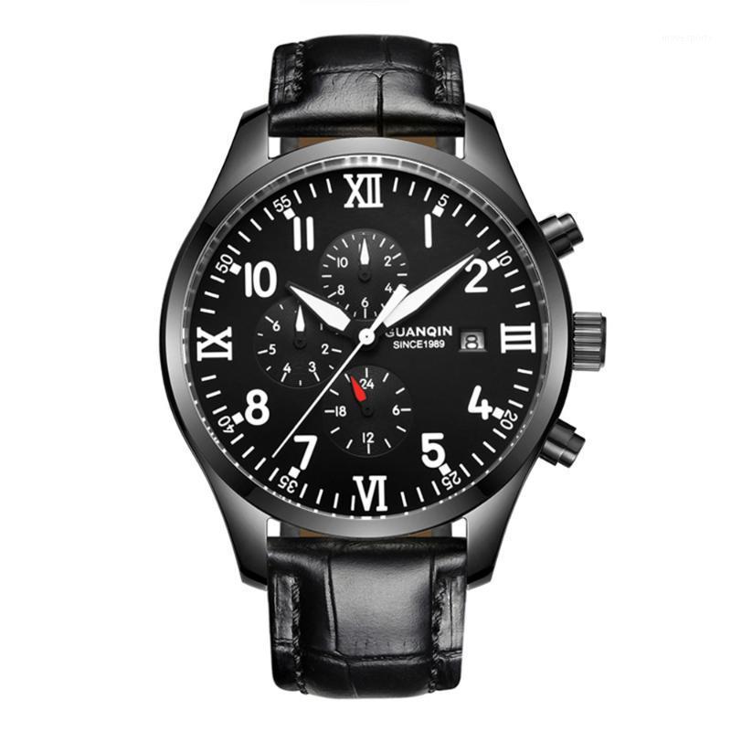 

Relogio Masculino GUANQIN Automatic Mechanical Watches Men Sport Luminous Watch Fashion Casual Leather Wristwatch Wristwatches, Black leather