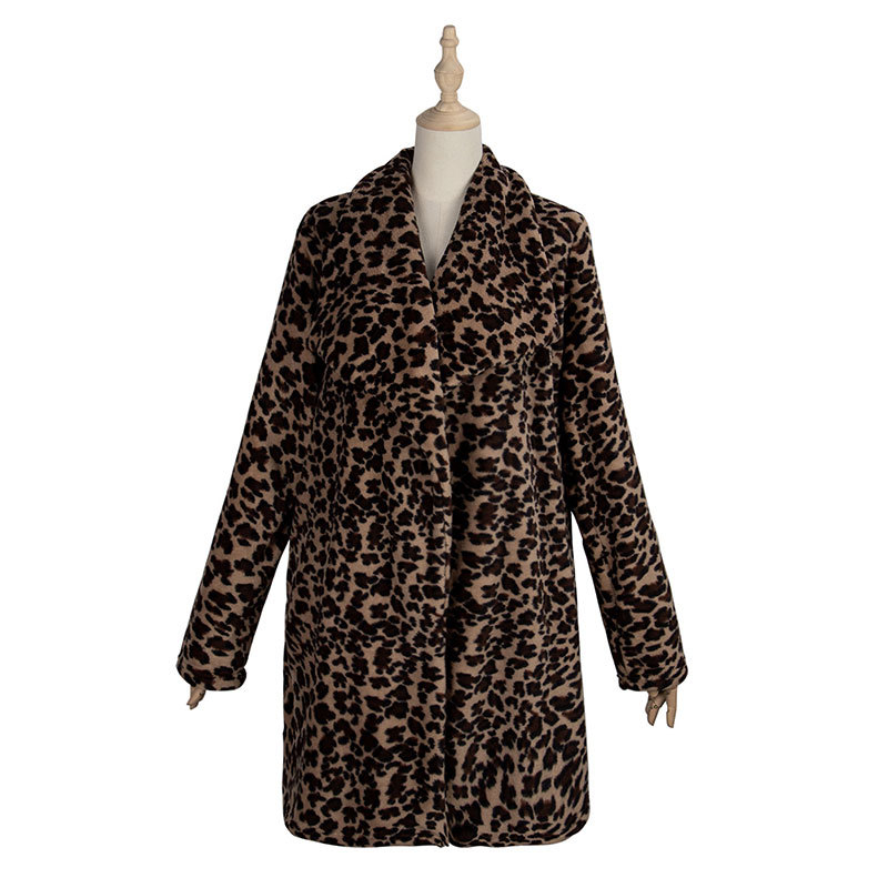 Leopard Faux Fur Jacket Women New Autumn Winter Warm Soft Fur Coat Female Plush Overcoat Casual Medium Long Jacket 210413