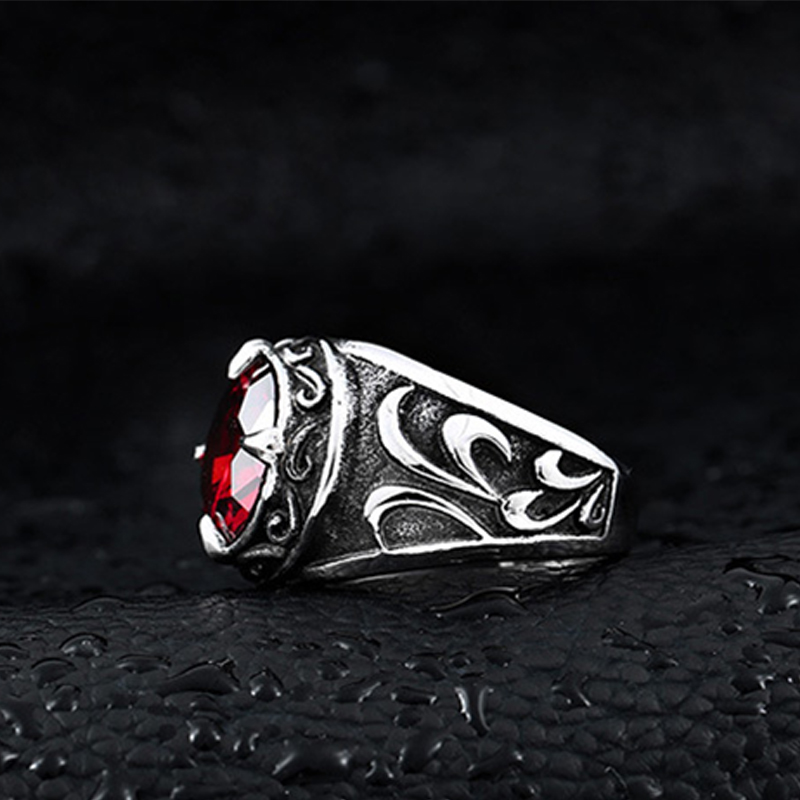 Vintage Stainless Steel Solitaire Ring Inlay Round Cubic Zirconia CZ Stone Statement Rings for Men