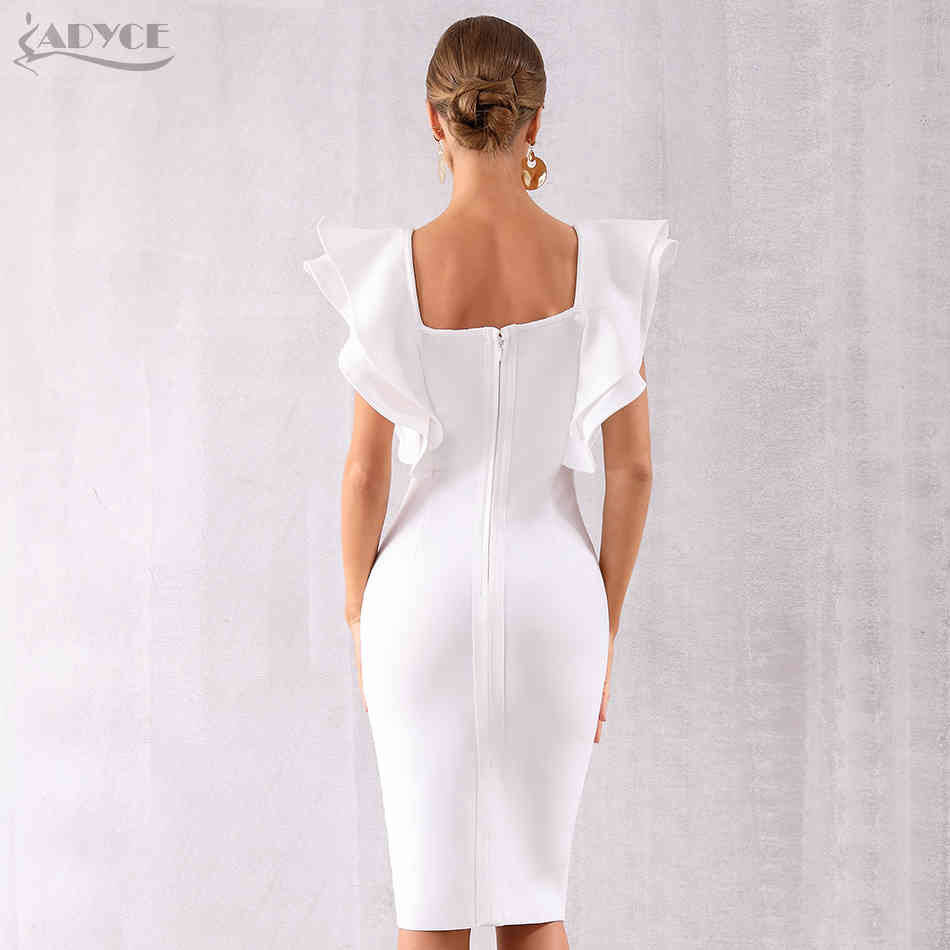 Summer Women Black Bodycon Bandage Dress Sexy Ruffles Butterfly Sleeve Club Celebrity Evening Runway Party 210423