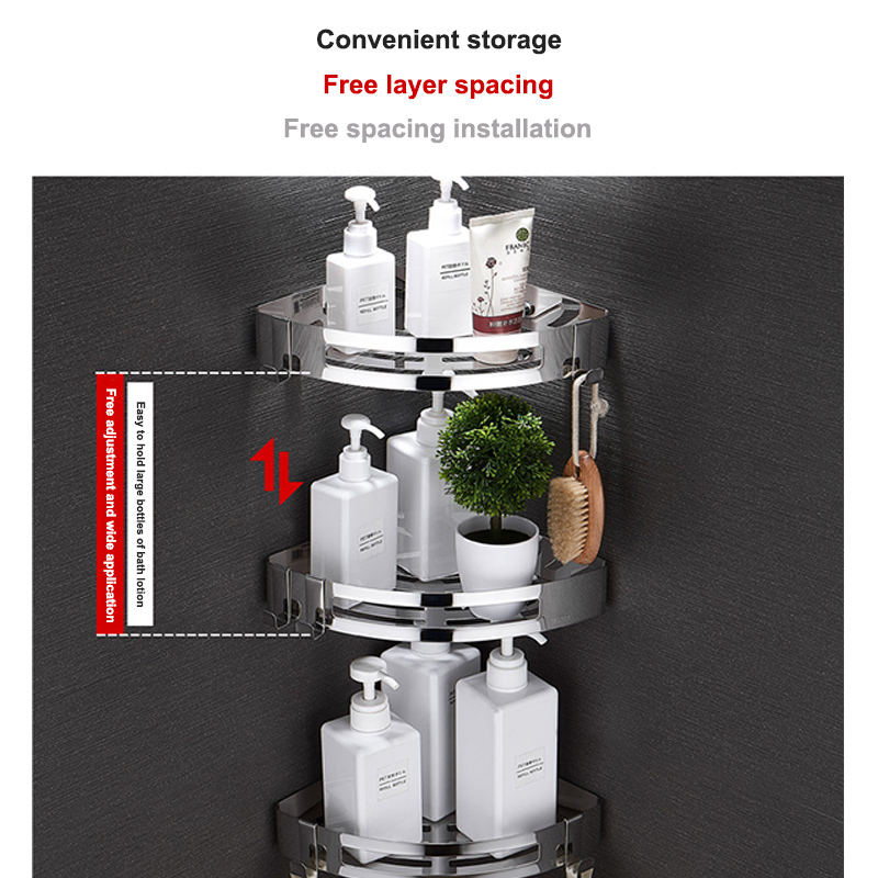 Space aluminum is perforation-free Triangular/Rectangular Shower Shelf Caddy Wall Mount Bathroom Storage Basket Rack