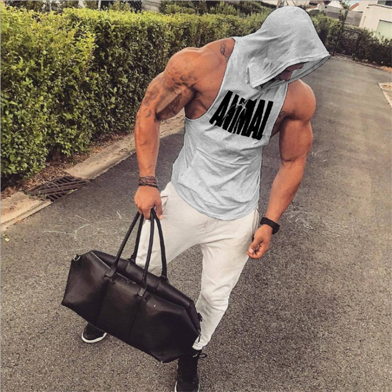 New Men Bodybuilding Cotton Tank top Gyms Fitness Hooded Vest Sleeveless Hoodie Casual Fashion mens Workout Clothing