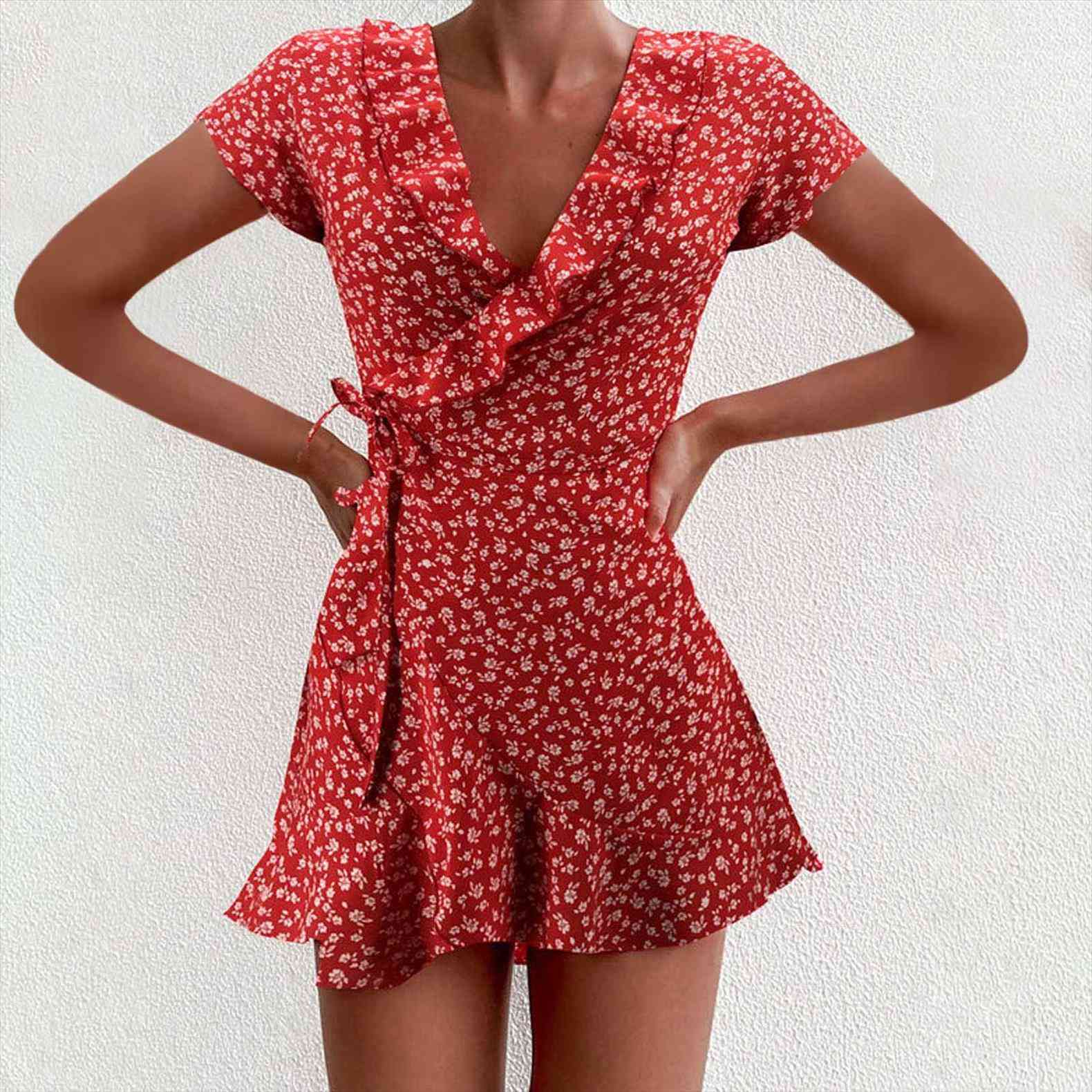 chiffon ruffle summer bandage womens dresses short sleeve floral printed v neck casual beach mini sukienka, Black;gray
chiffon ruffle summer bandage womens dresses short sleeve floral printed v neck casual beach mini sukienka, Black;gray