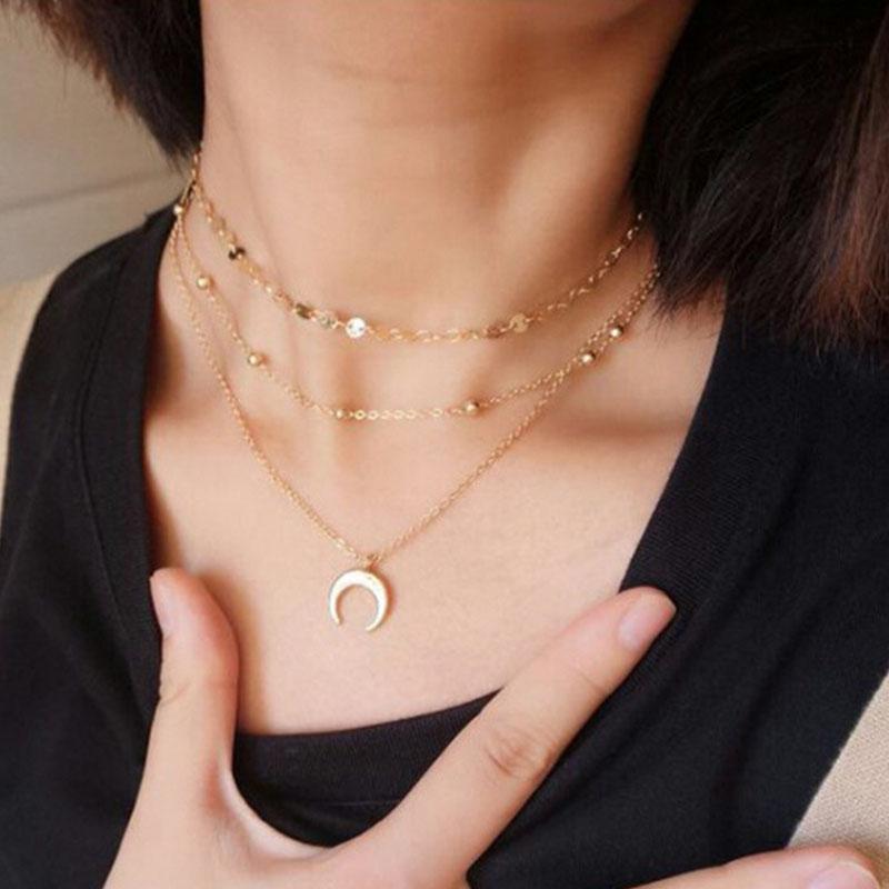 Pendant Necklaces Delicate Copper Beads Round Sequins Moon Necklace For Women Multilayer Geometric Choker Jewelry Kolye YN1485, Silver
Pendant Necklaces Delicate Copper Beads Round Sequins Moon Necklace For Women Multilayer Geometric Choker Jewelry Kolye YN1485, Silver